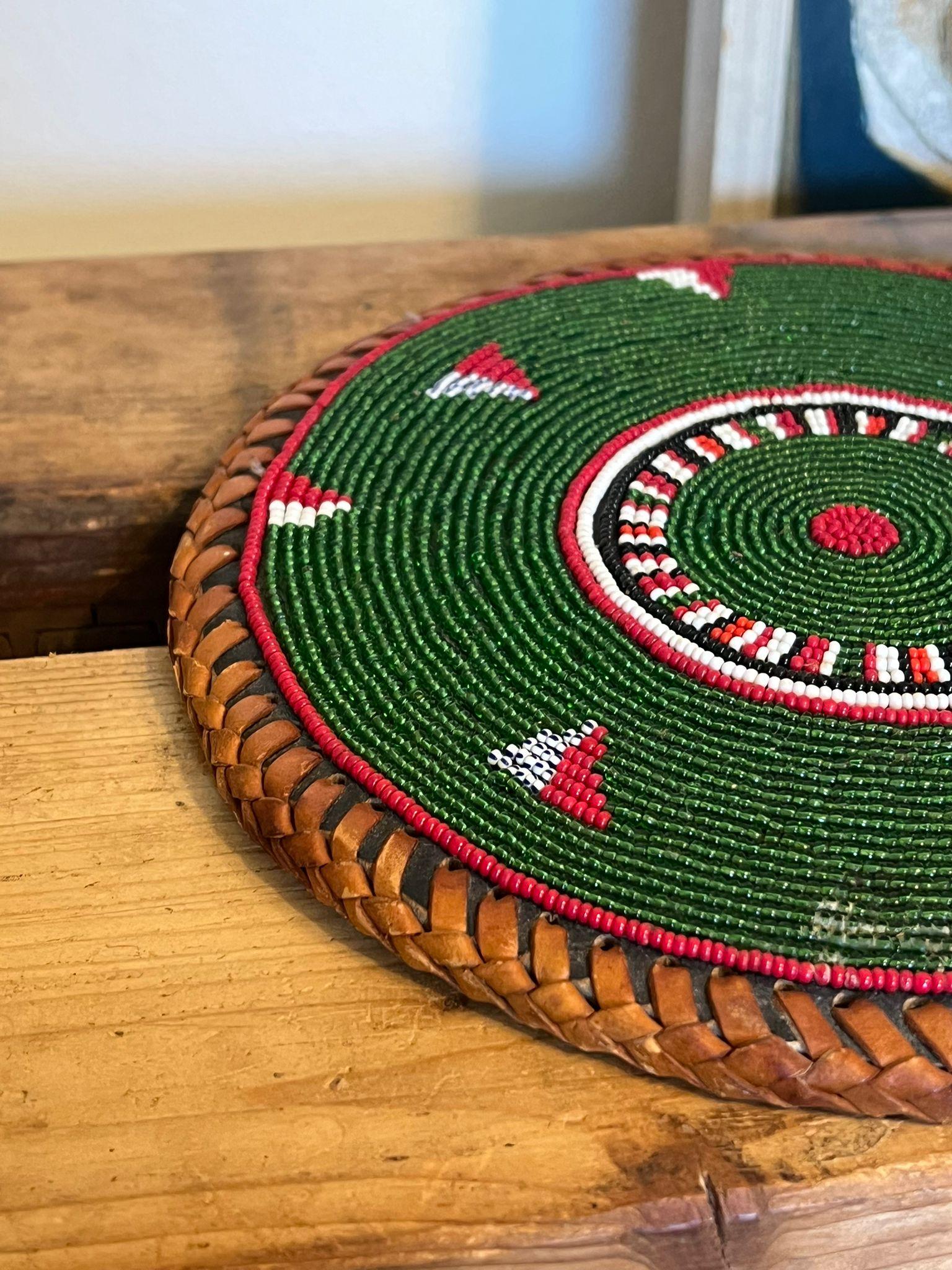 Vintage Woven Beaded placement coaster Decor. In Good Condition For Sale In Seattle, WA