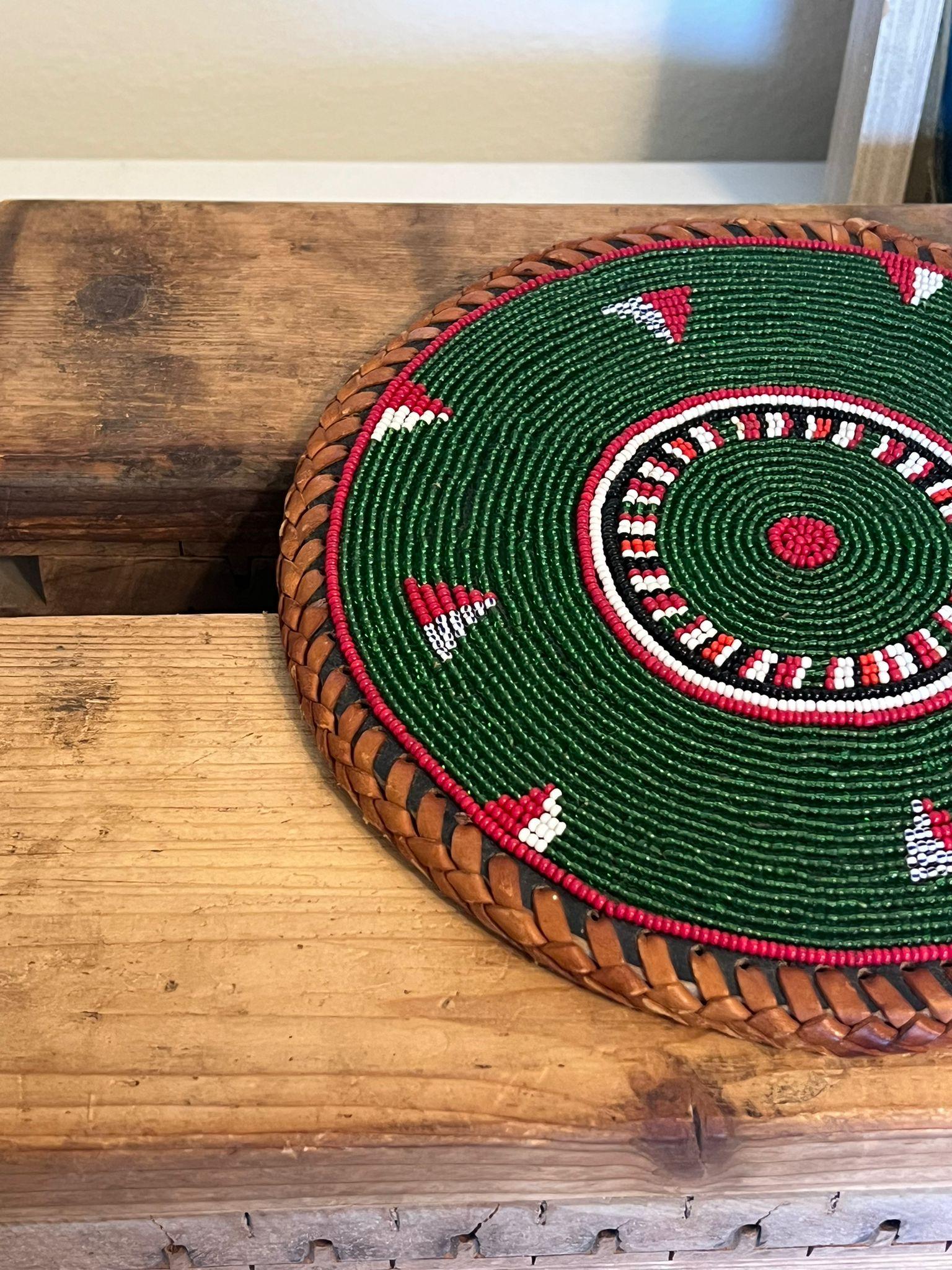 Textile Vintage Woven Beaded placement coaster Decor. For Sale