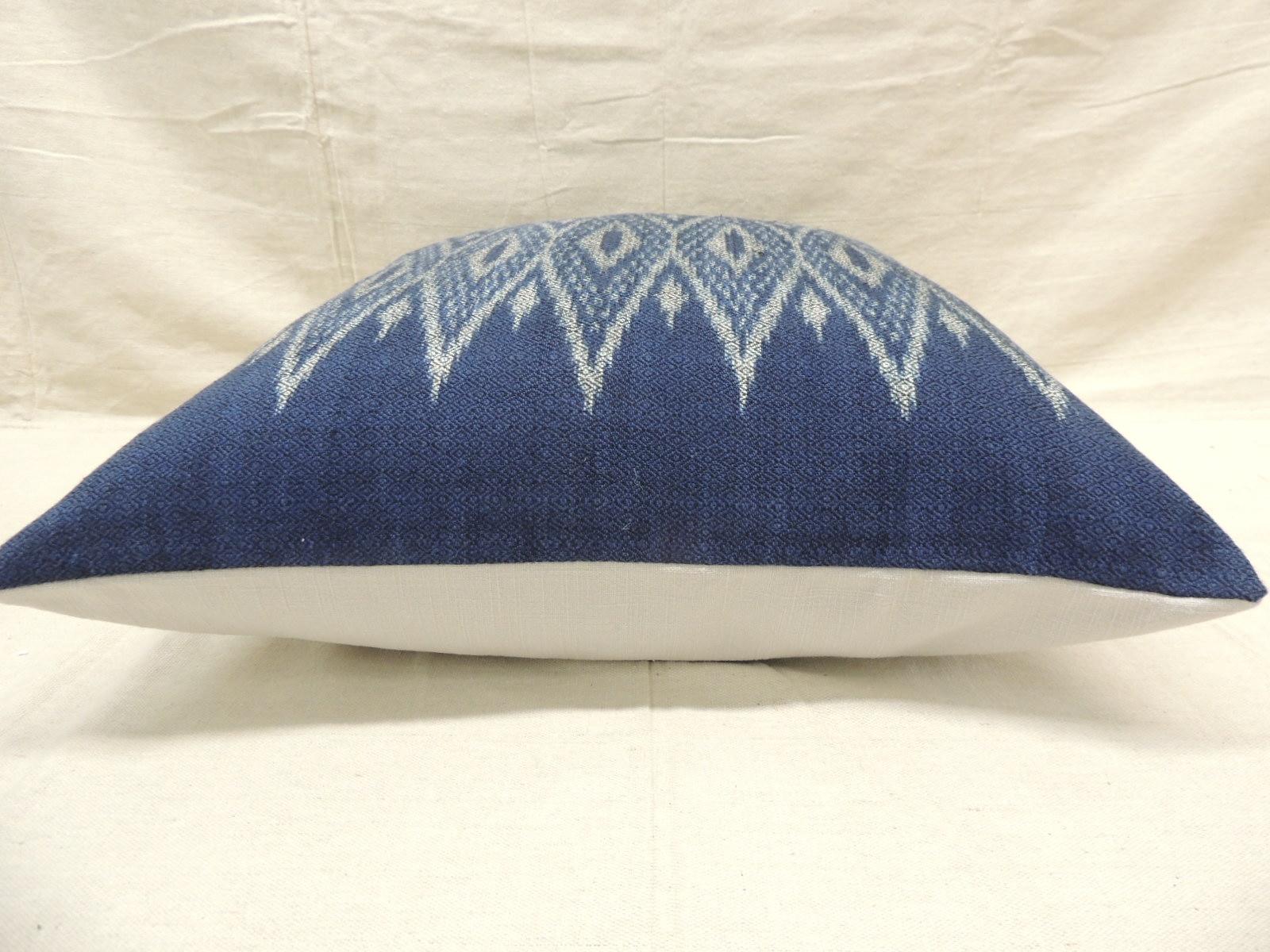 Bohemian Vintage Woven Blue and White Ikat Decorative Square Pillow