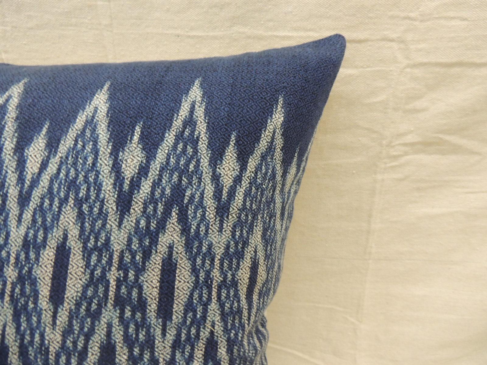 Indonesian Vintage Woven Blue and White Ikat Decorative Square Pillow