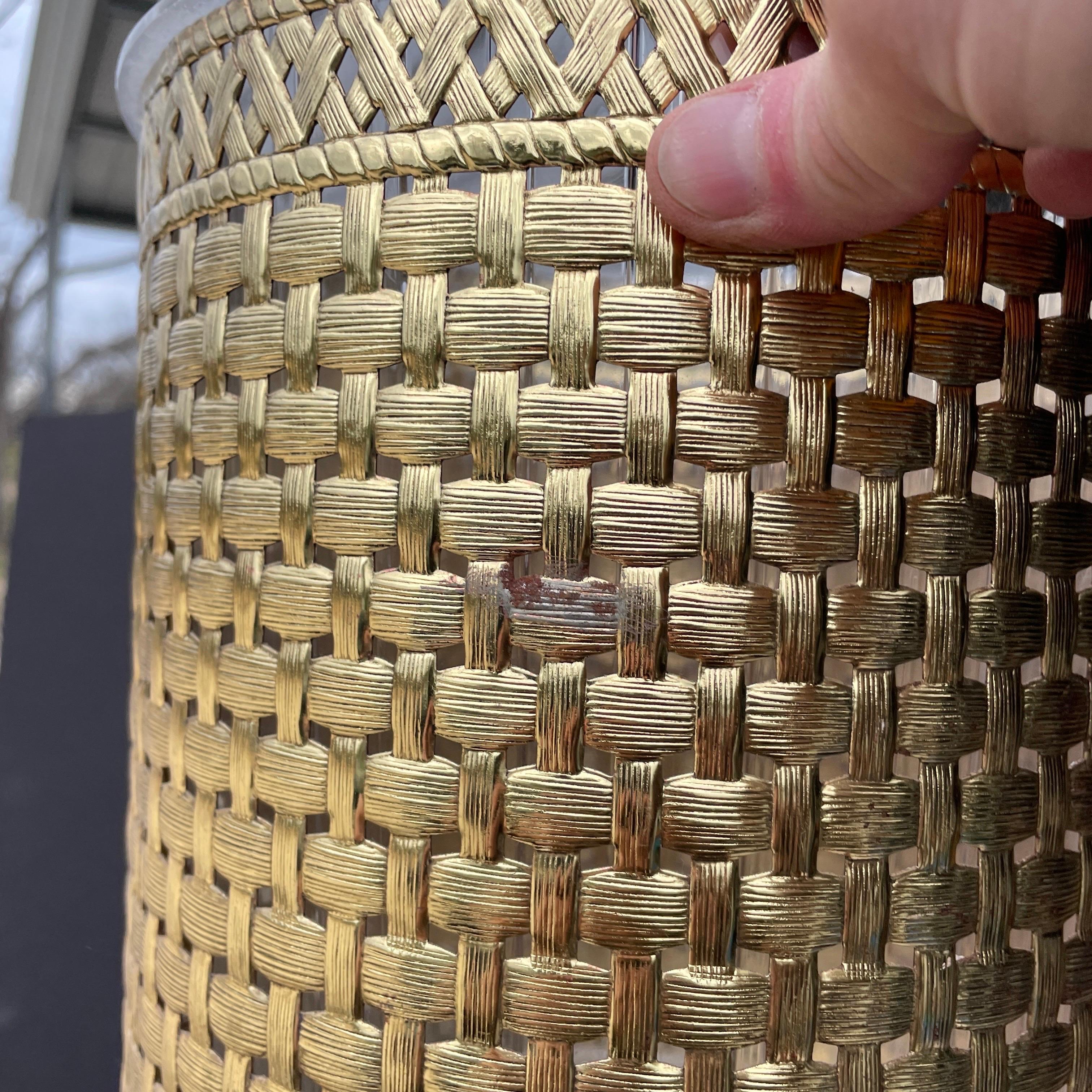 Vintage Woven Brass Trash Can with Liner 3