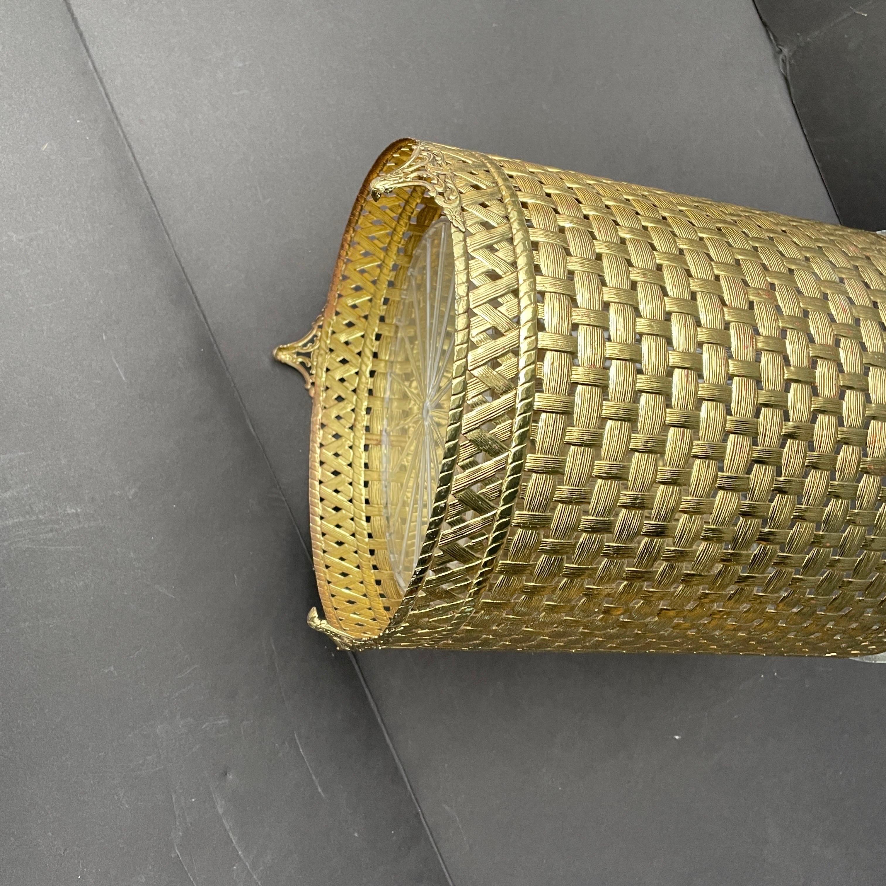 Vintage Woven Brass Trash Can with Liner 5