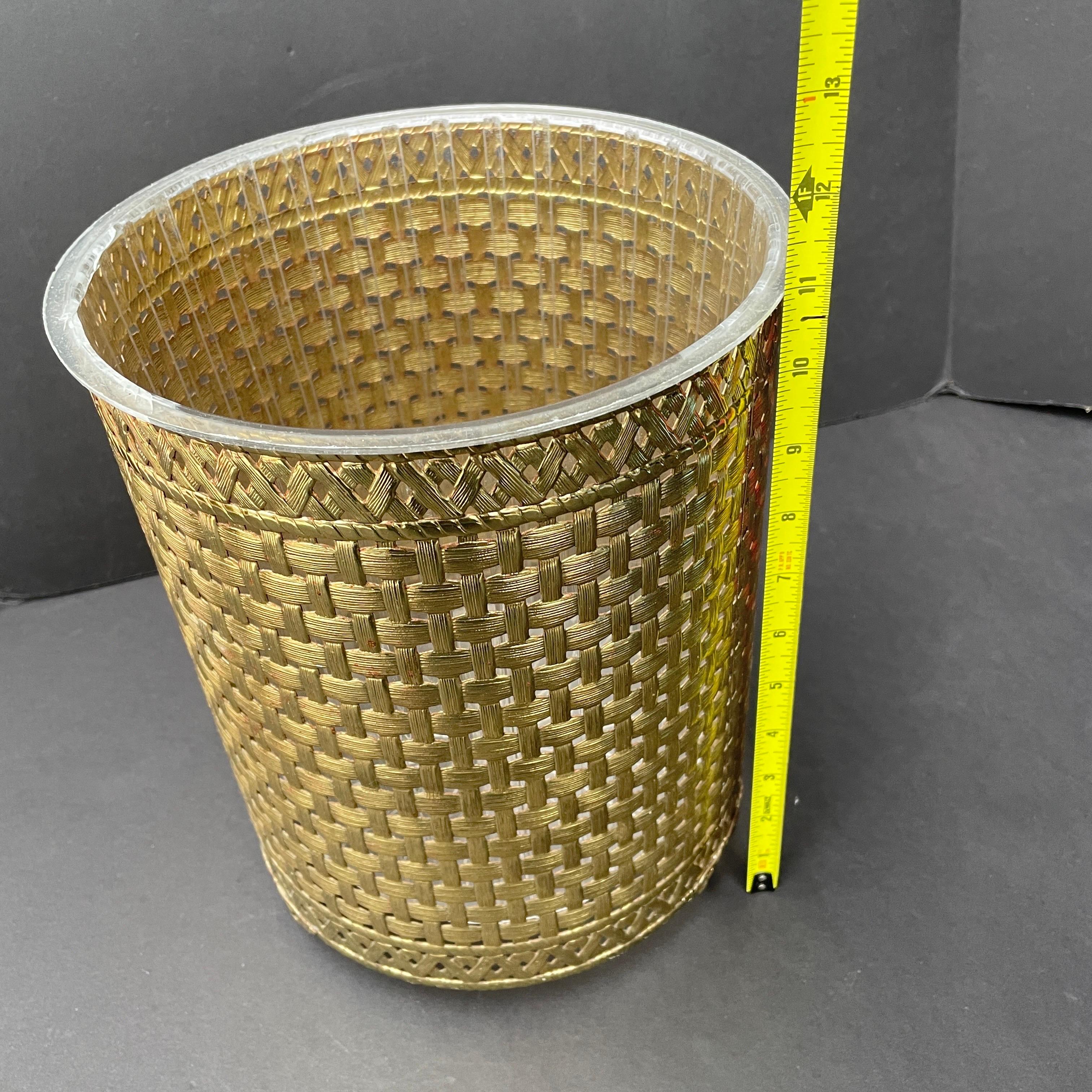 Vintage Woven Brass Trash Can with Liner 6