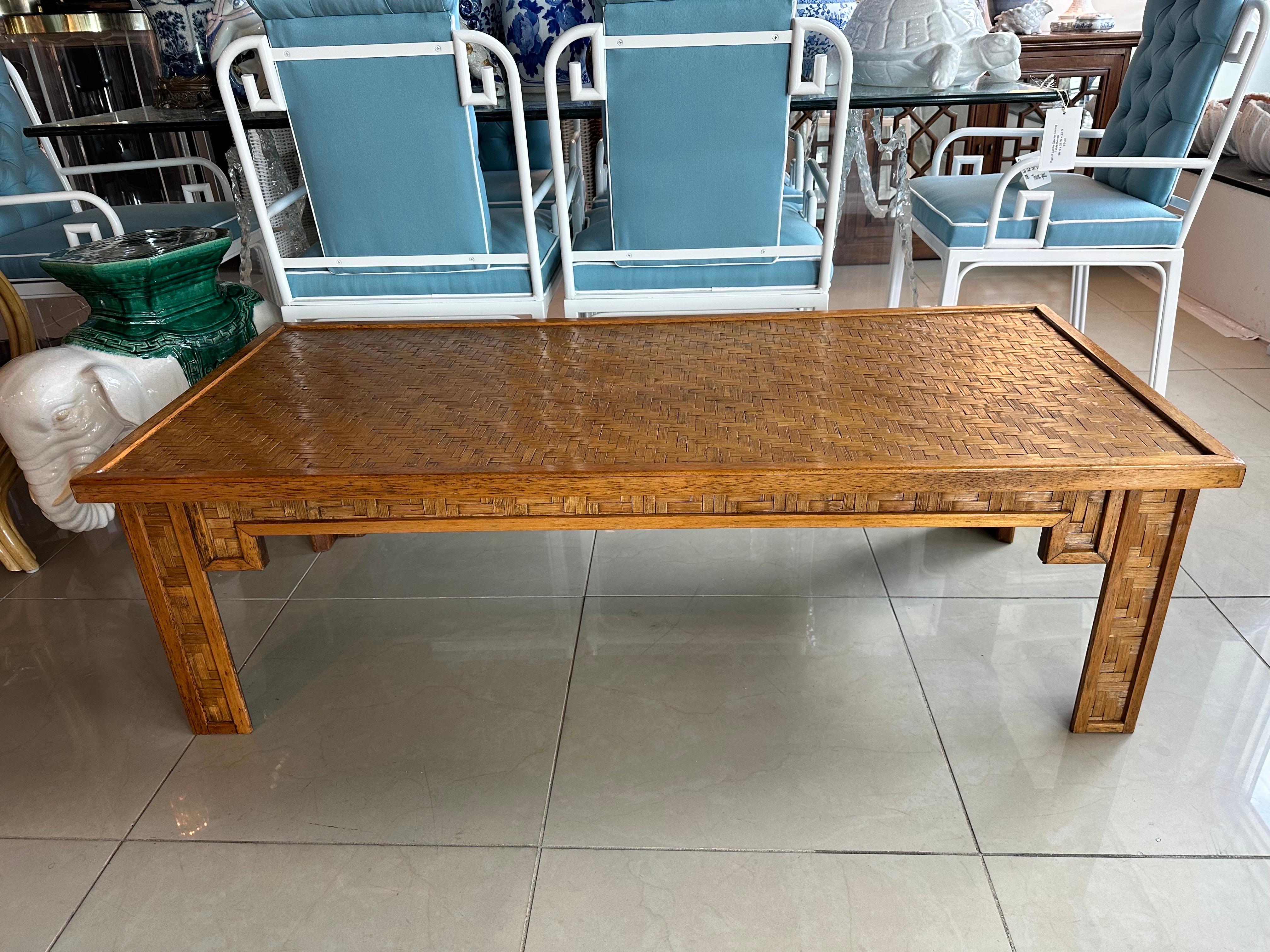 Vintage Woven Cane Bamboo Wicker & Wood Coffee Cocktail Table 7