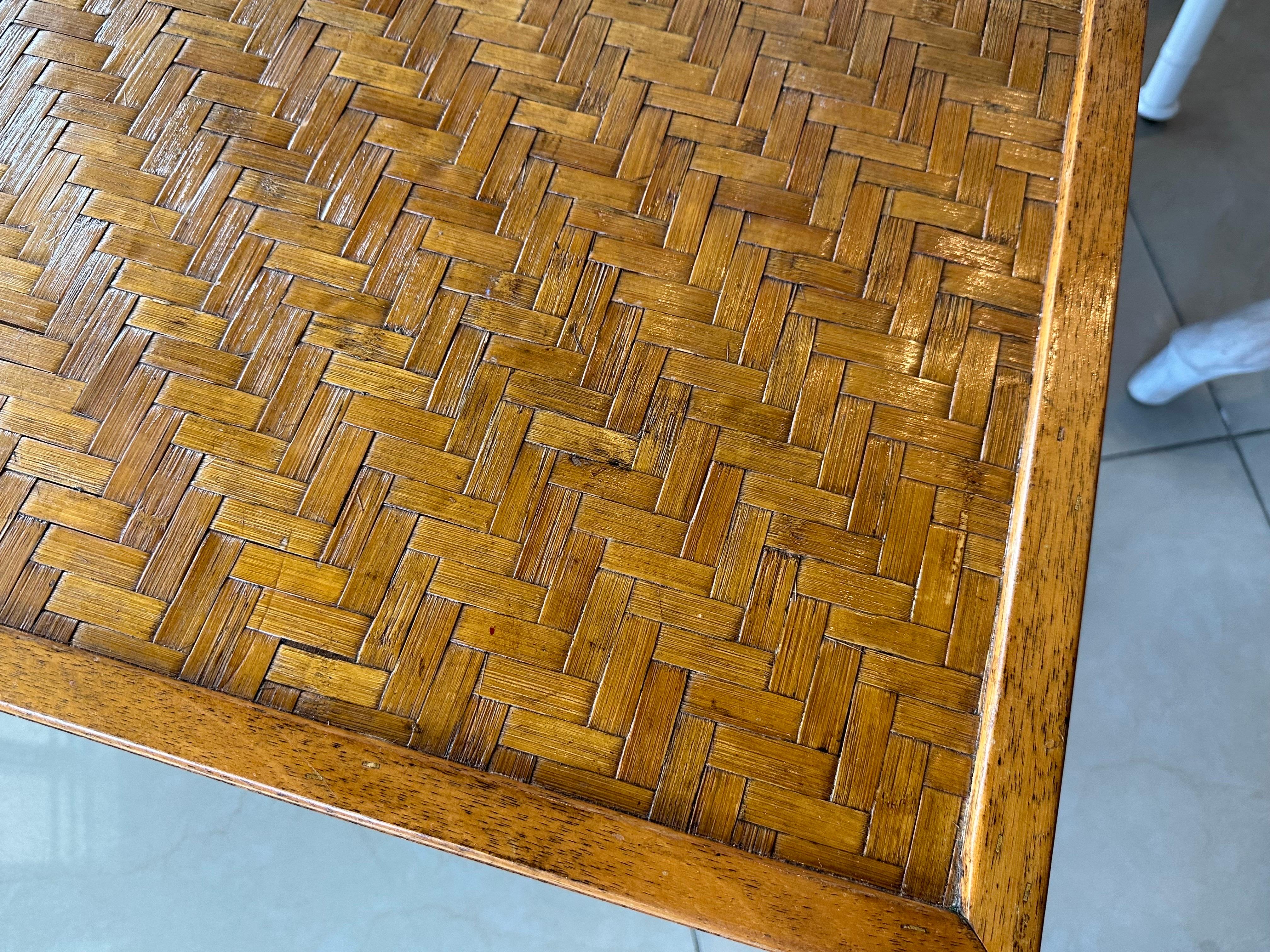 Vintage Woven Cane Bamboo Wicker & Wood Coffee Cocktail Table 8