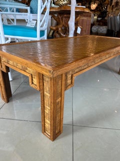 Vintage Woven Cane Bamboo Wicker & Wood Coffee Cocktail Table