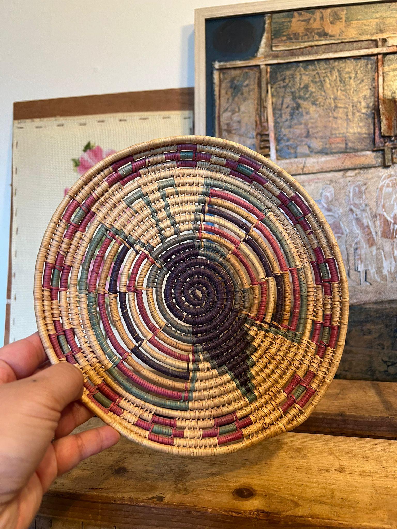 Mid-Century Modern Vintage Woven Coil Basket. For Sale