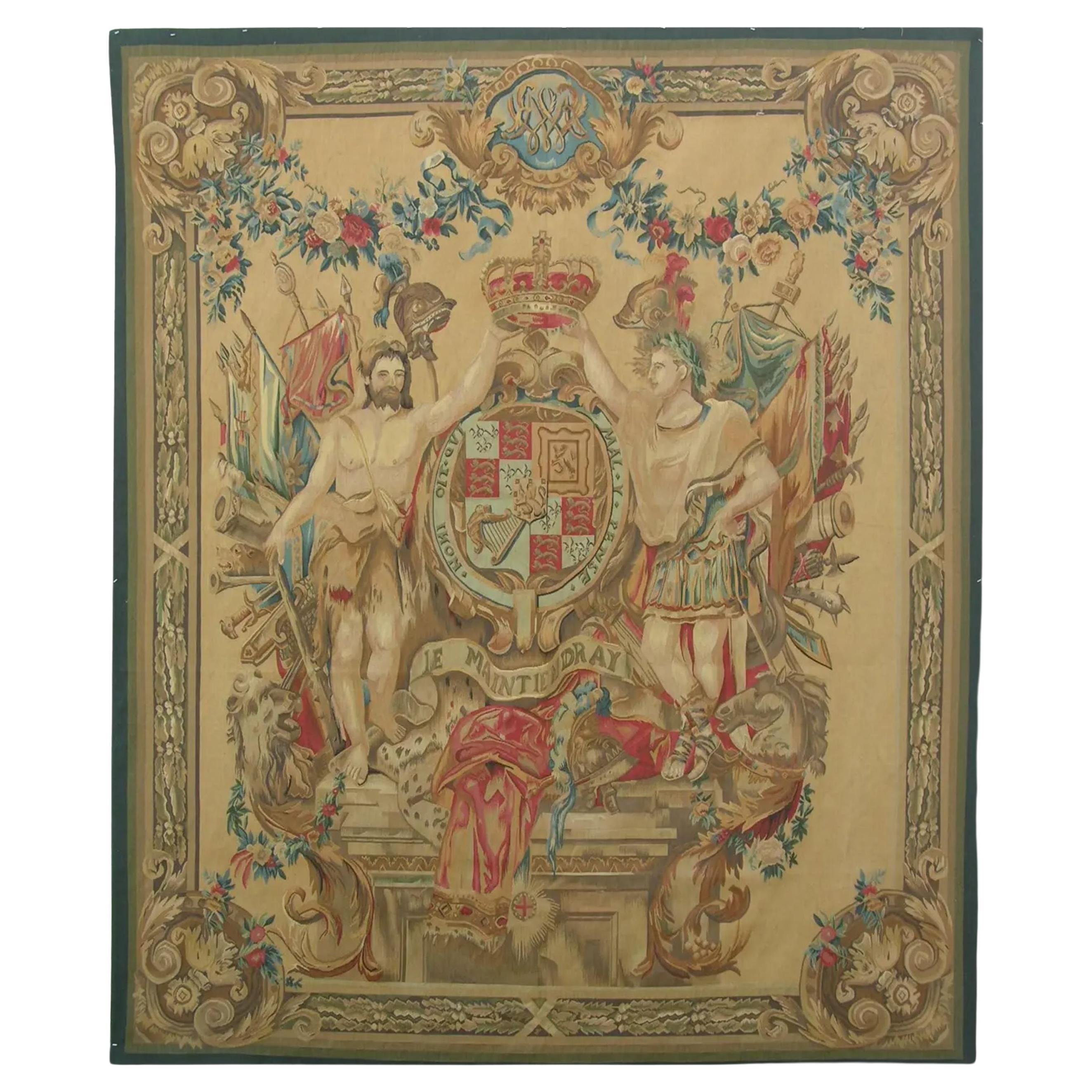 Vintage Woven Crest Tapestry 7.6X6.3 For Sale