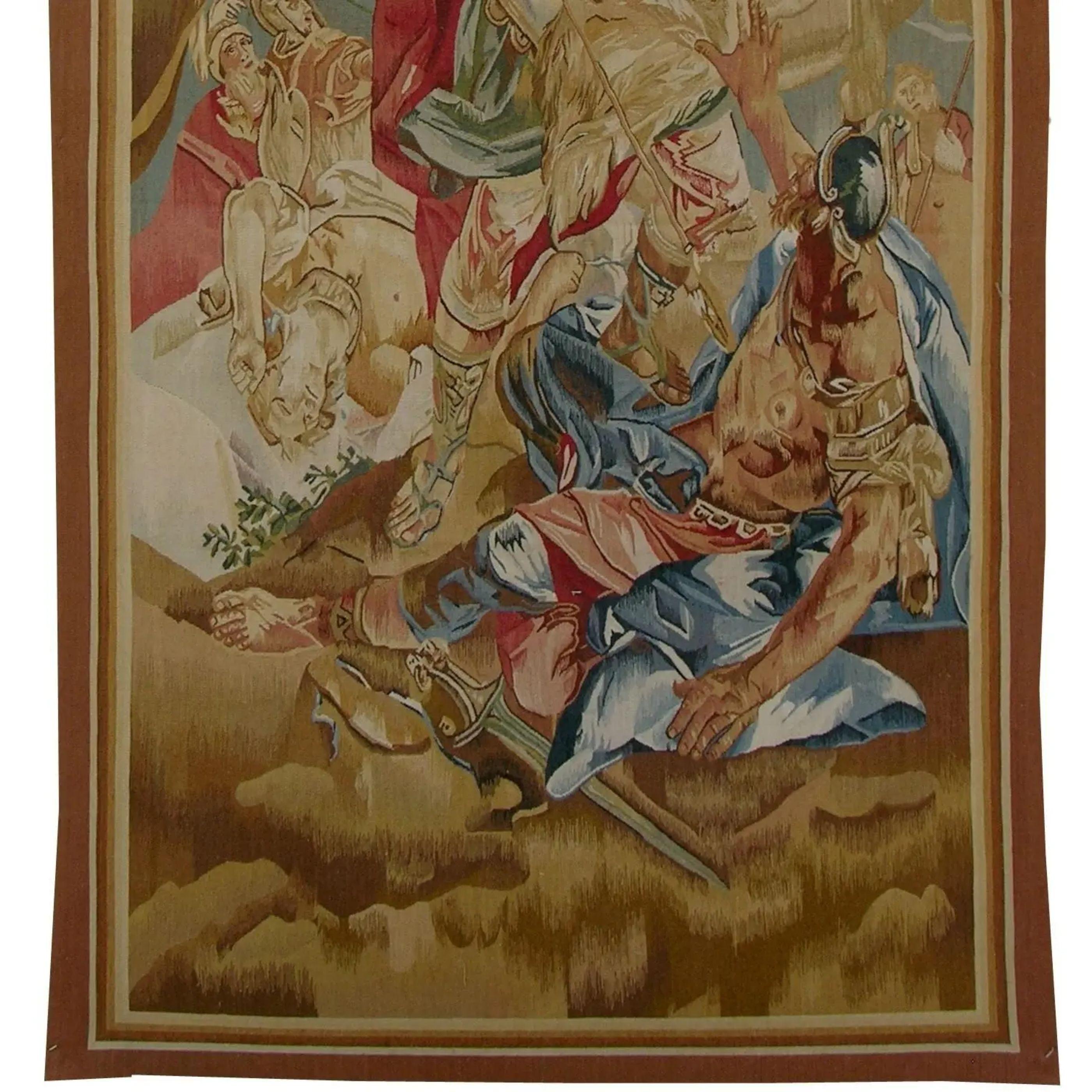 Unknown Vintage Woven Fight Scene Tapestry 8.0X3.6 For Sale