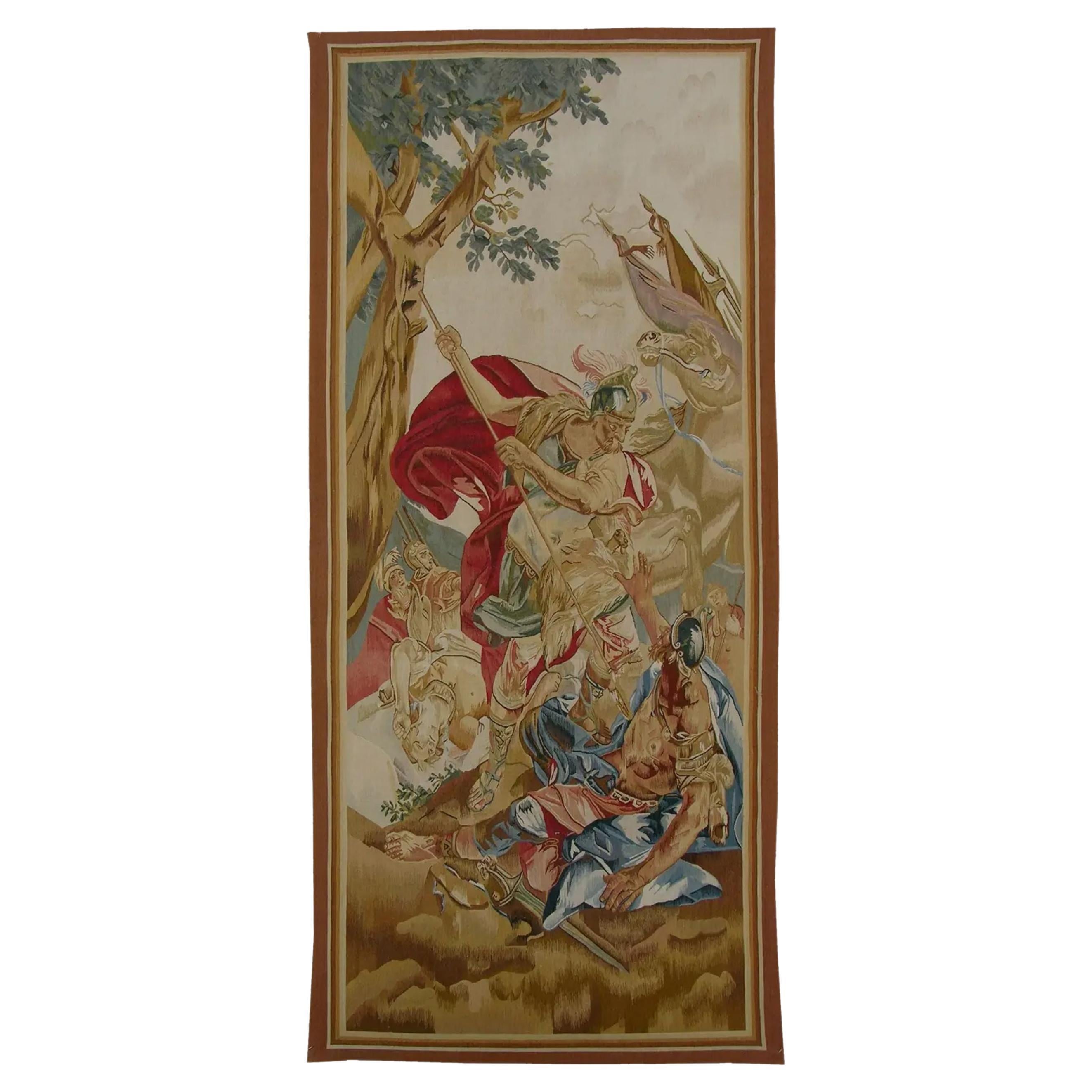 Vintage Woven Fight Scene Tapestry 8.0X3.6
