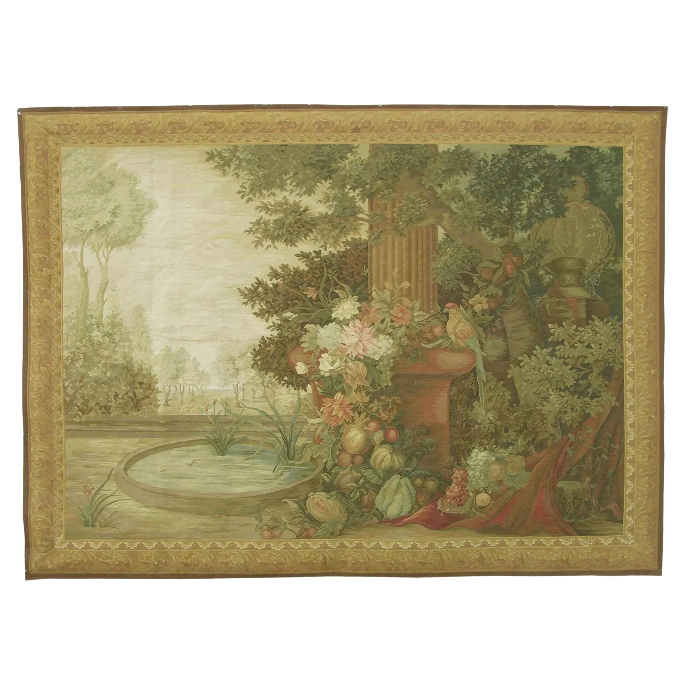 Vintage Woven Floral Scene Tapestry 7.7X5.7 For Sale