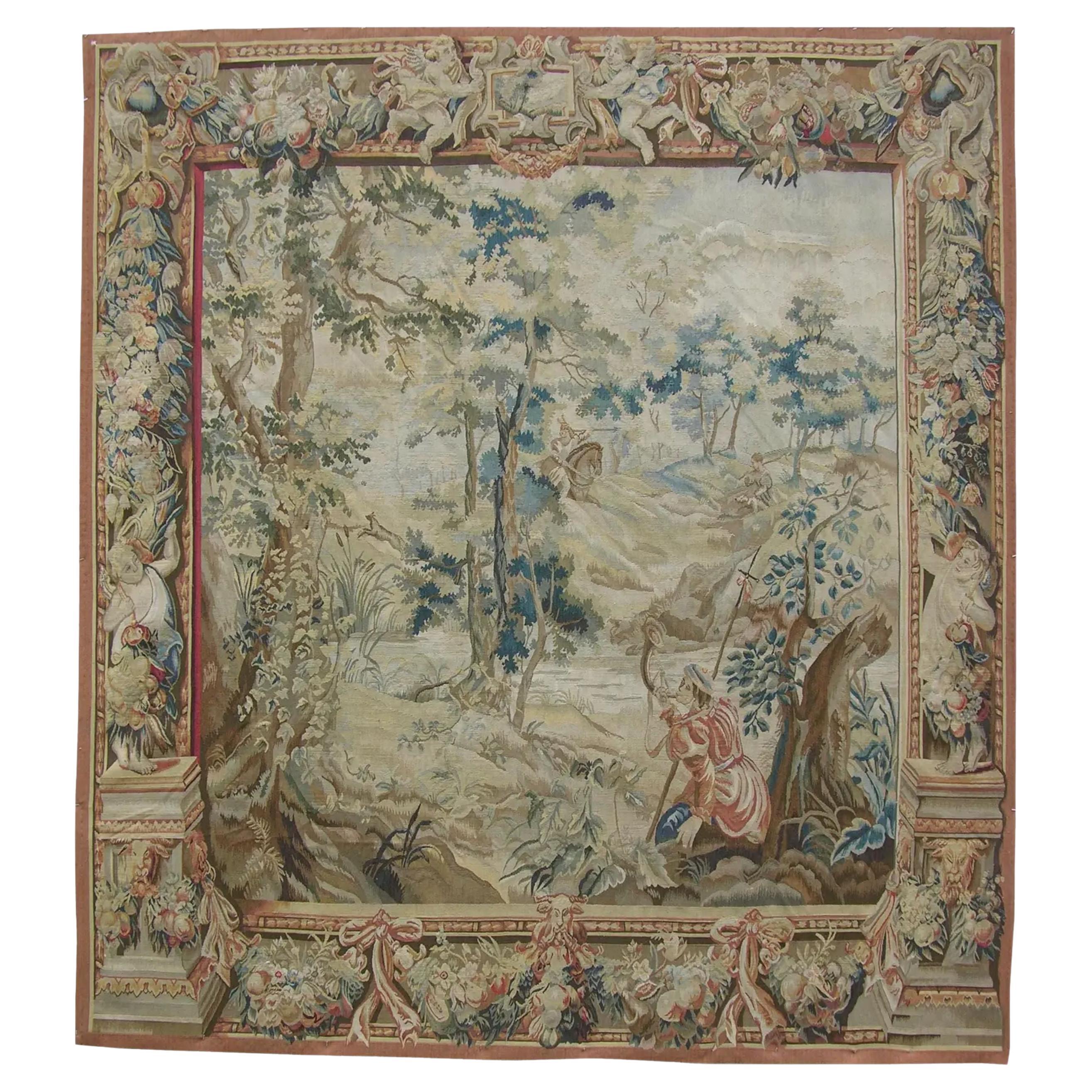 Vintage Woven Forrest Tapestry 7.2X6.0 For Sale