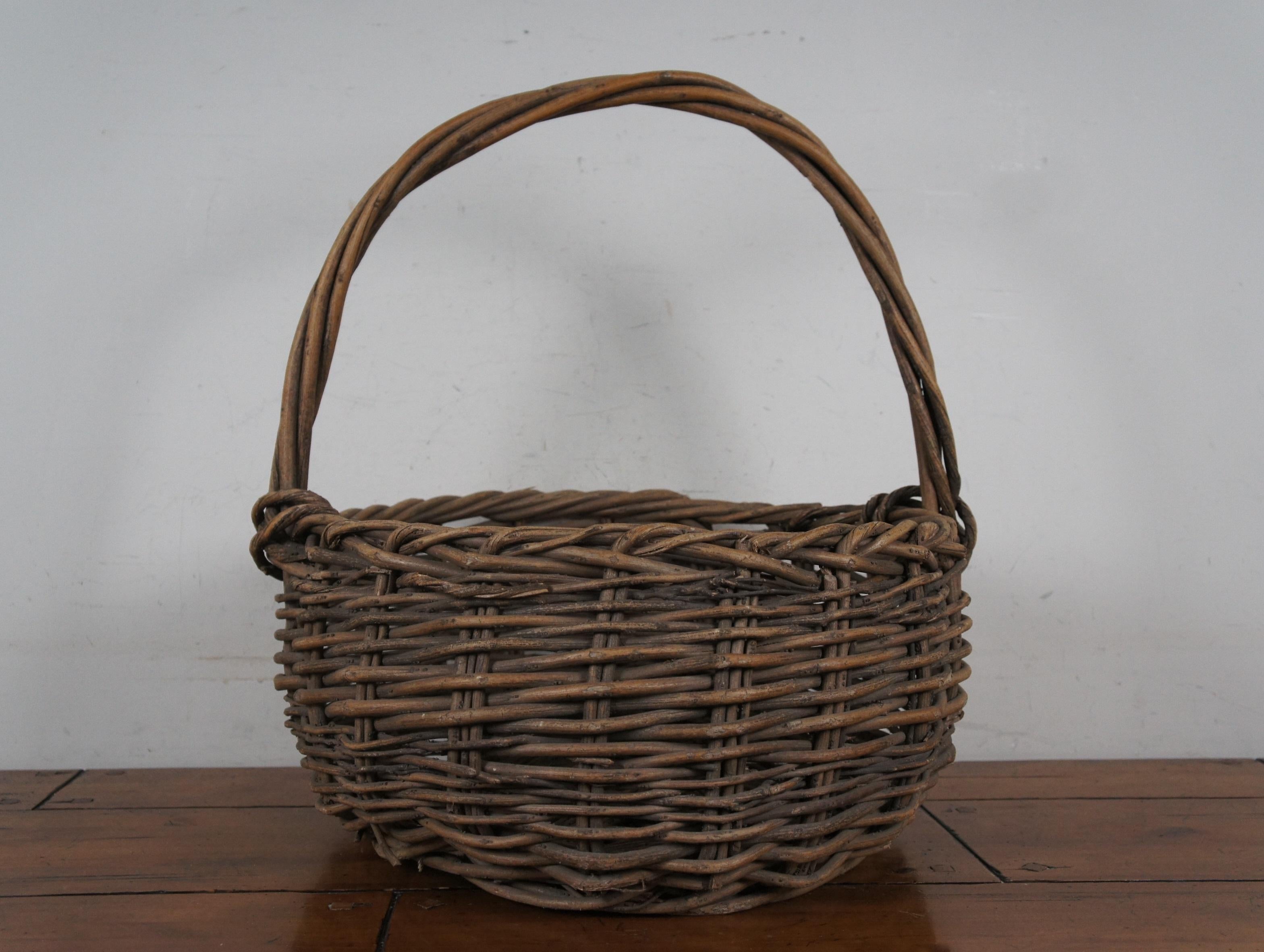 Cesta de recolección de la vendimia tejida Vintage Grapevine Country Farmhouse 23