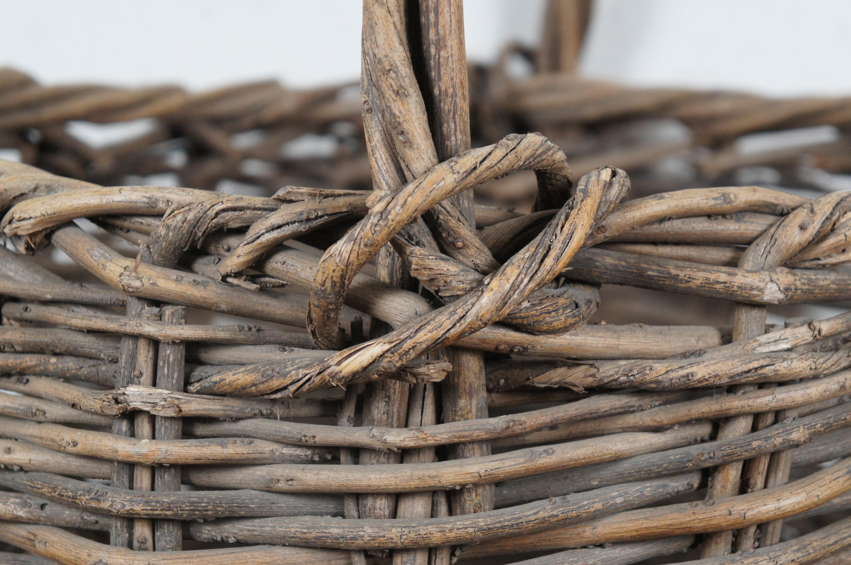 Cesta de recolección de la vendimia tejida Vintage Grapevine Country Farmhouse 23