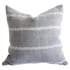 Vintage Woven Gray Linen Pillow with Off-White Pattern