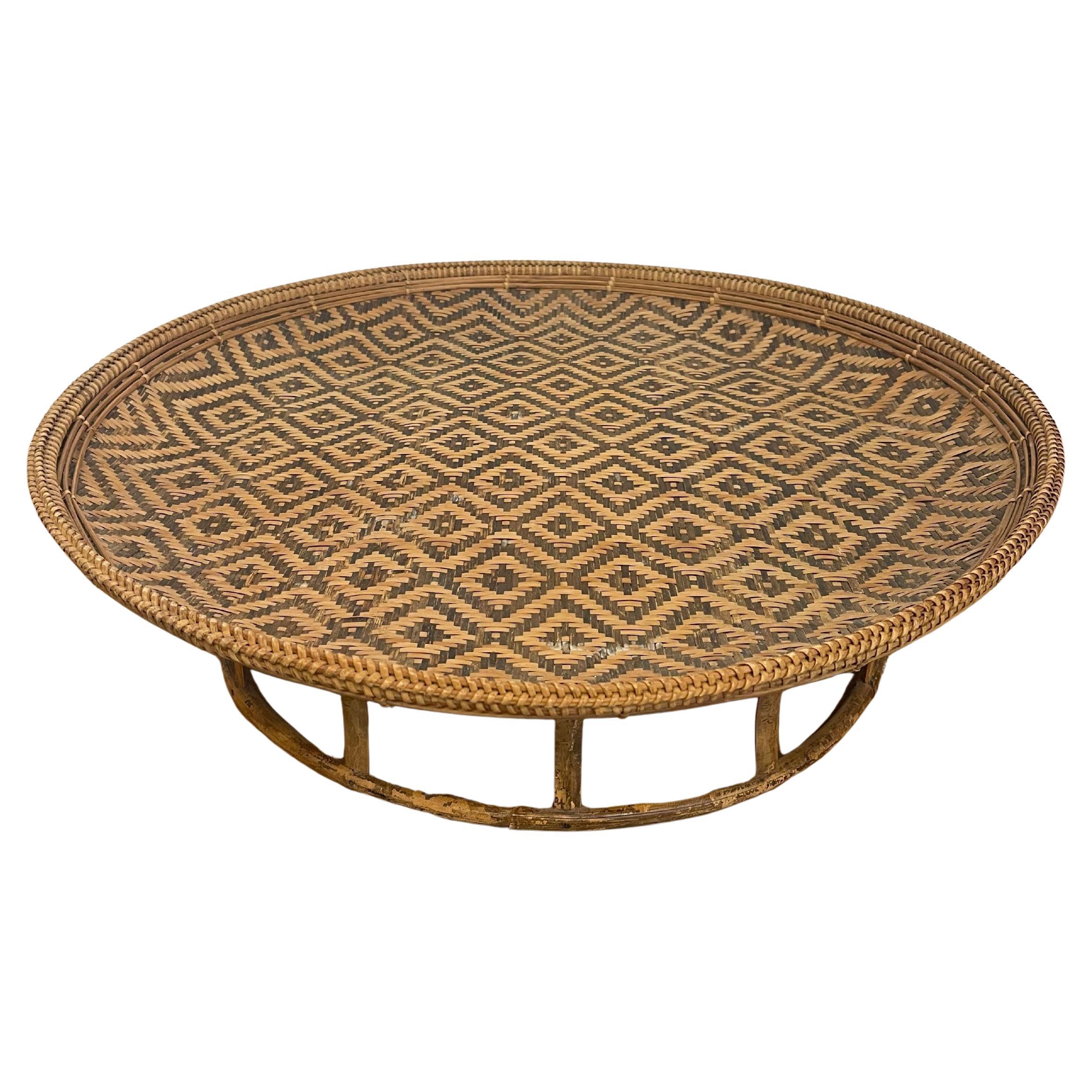 Vintage Woven Handmade Raised Decorative Basket Tray