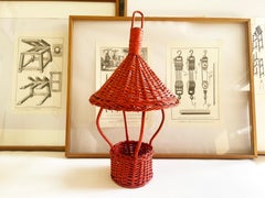 Vintage Woven Hanging Bird Feeder or Planter, 1970s Red, Asian Ethnic Style