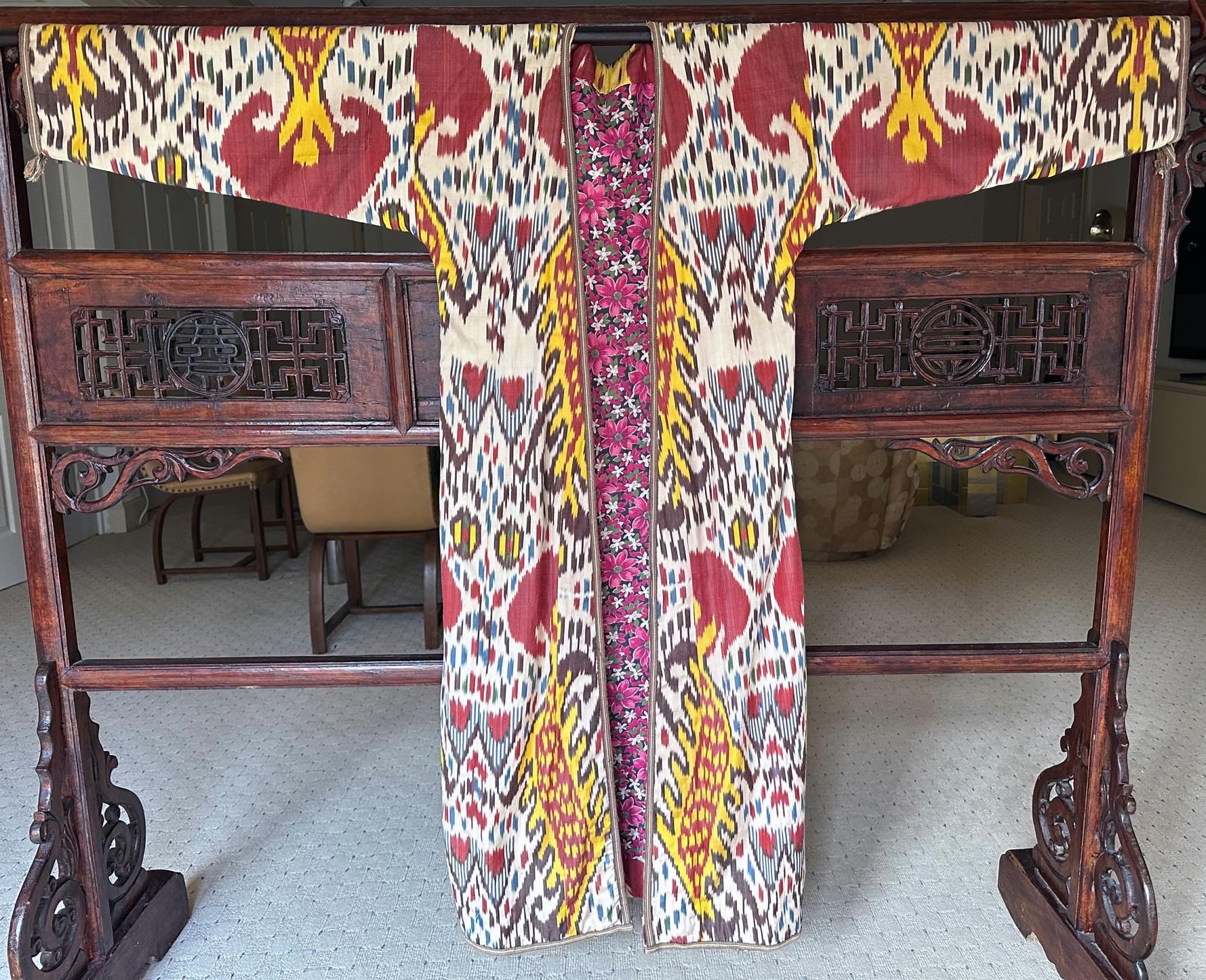Tribal Vintage Woven Ikat Chapan Robe Central Asia Uzbekistan For Sale