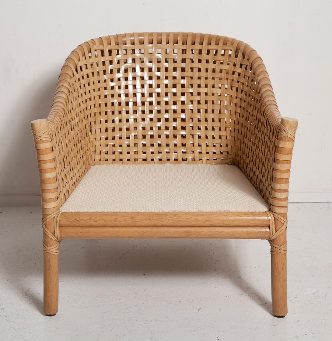 Hand-Woven Vintage Woven Leather Armchair and Ottoman Set by McGuire