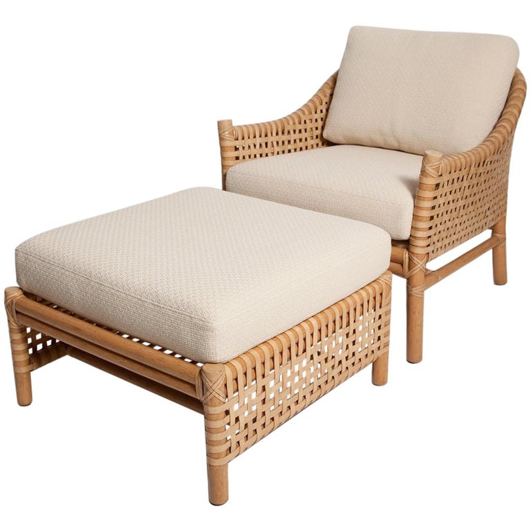 Vintage Woven Leather Armchair and Ottoman Set by McGuire ...