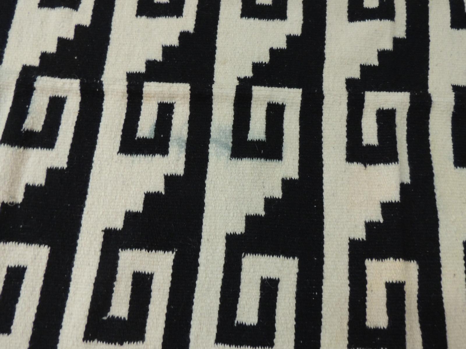 Bohemian Vintage Woven Natural and Black Peruvian Flat-Weave Rug or Throw For Sale