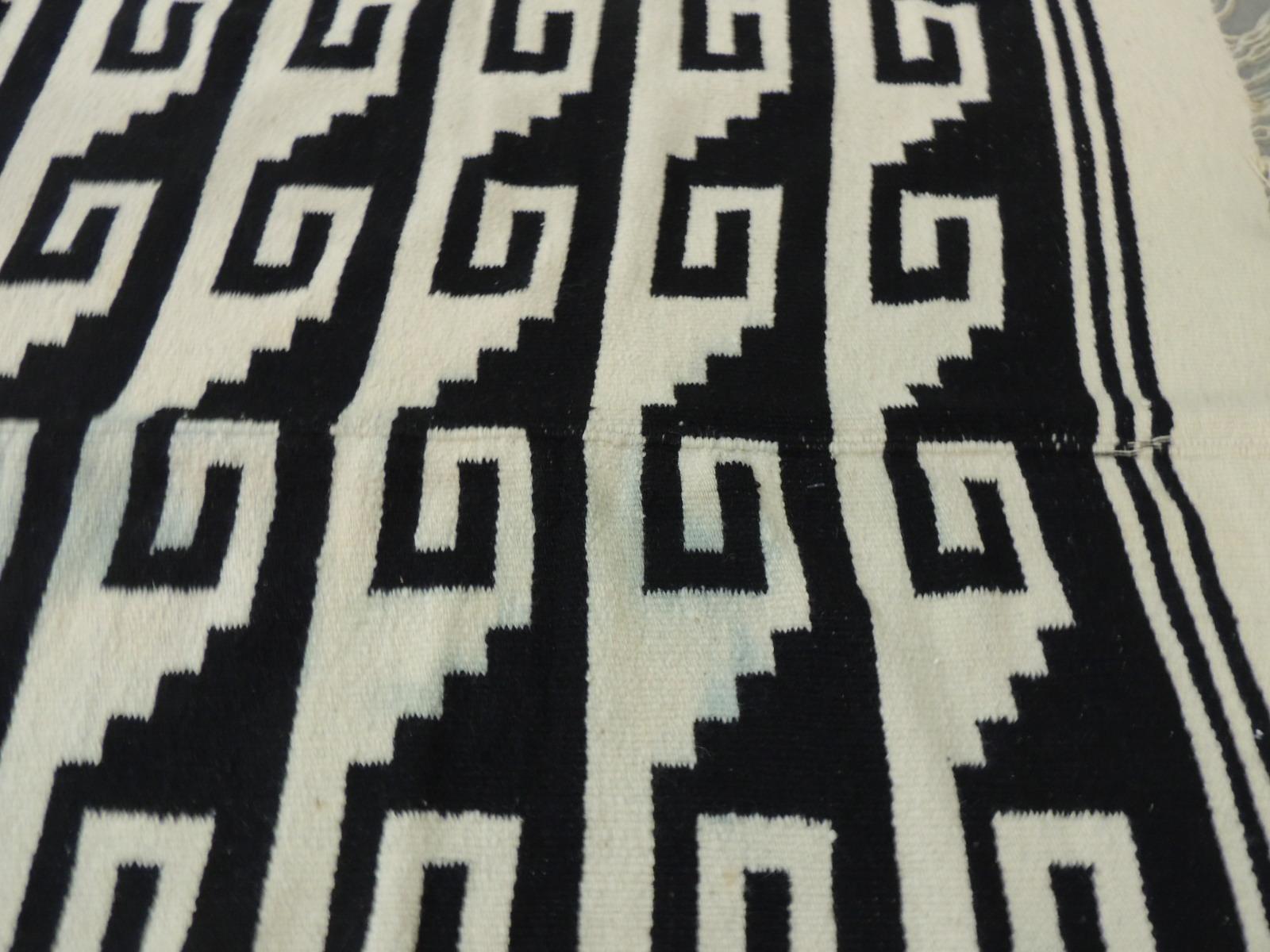 Hand-Crafted Vintage Woven Natural and Black Peruvian Flat-Weave Rug or Throw For Sale