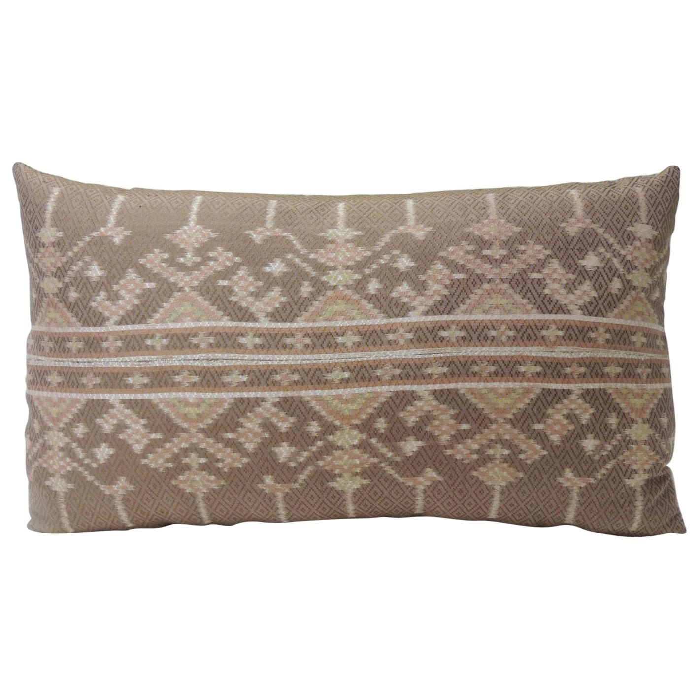 Vintage Woven Pink Silk Ikat Decorative Lumbar Pillow