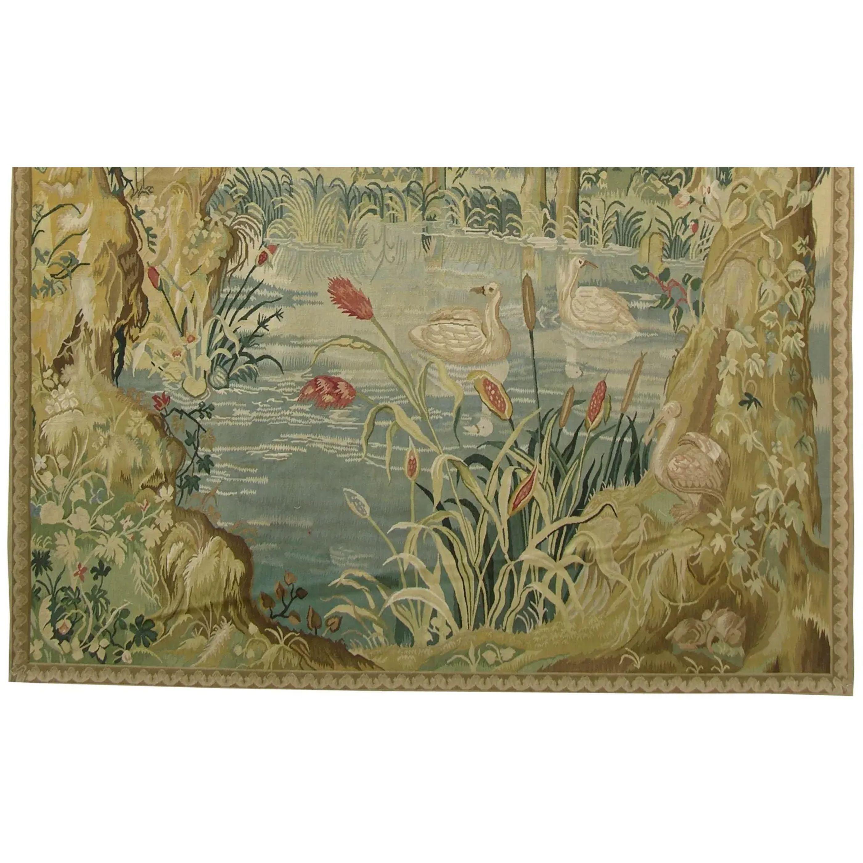 Unknown Vintage Woven Pond Tapestrty 7.35X5.45 For Sale