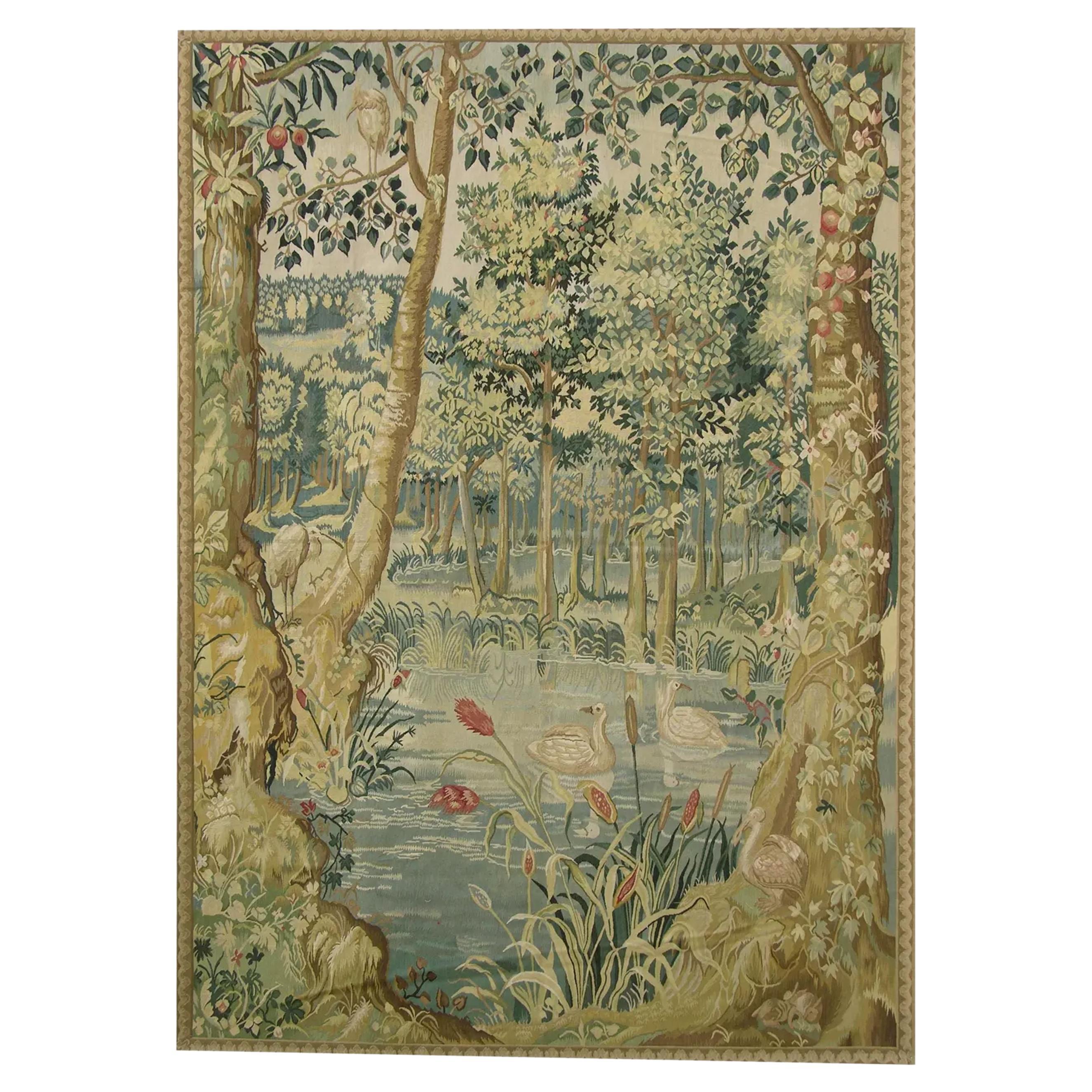 Vintage Woven Pond Tapestrty 7.35X5.45 For Sale