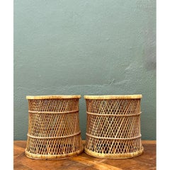 Vintage Woven Rattan Accent Tables - Set of 2