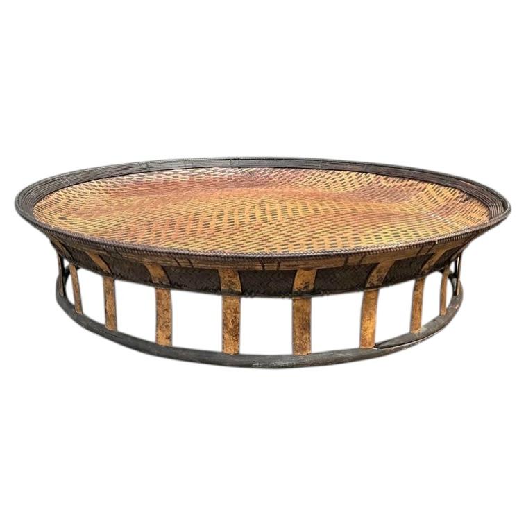 Vintage Woven Rattan and Bamboo Large Tray