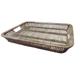 Vintage Woven Rattan and Bamboo Tray with Handles