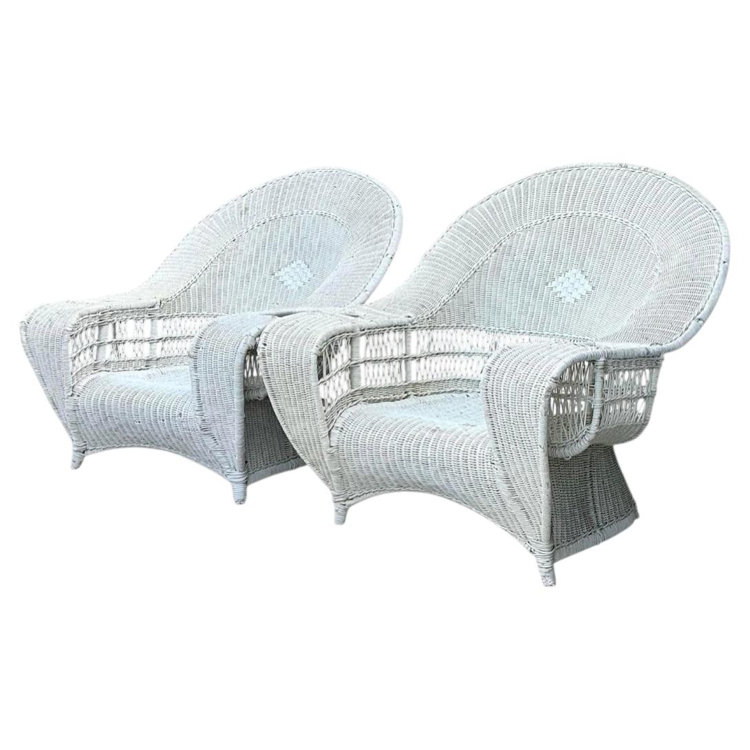 Vintage Woven Rattan Bar Harbour Lounge Chairs - A Pair For Sale