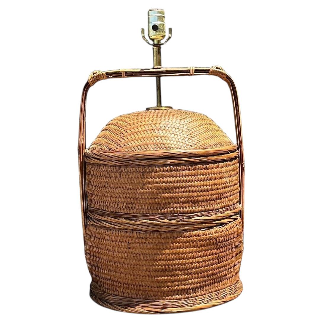 Vintage Woven Rattan Basket Lamp