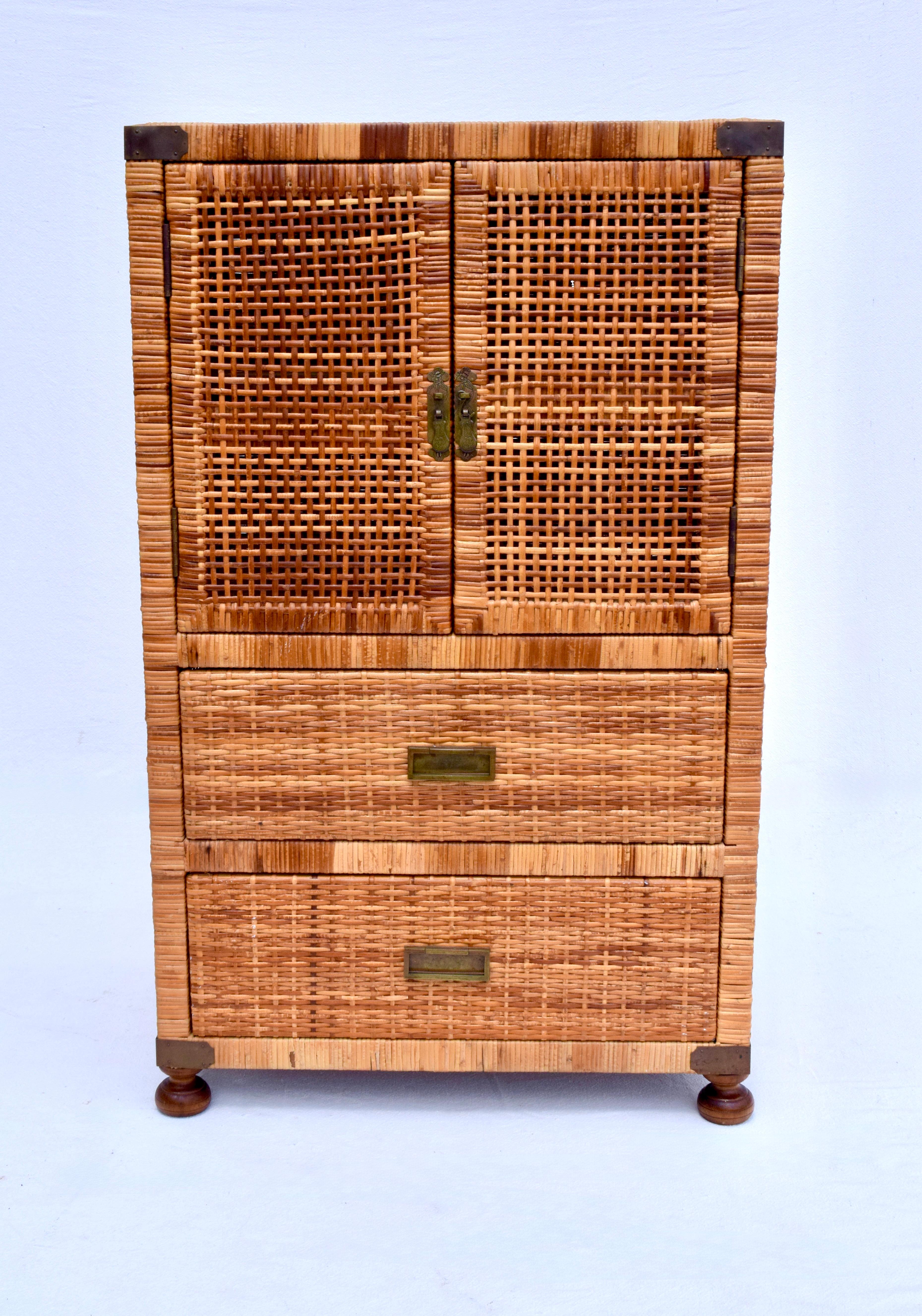 Vintage Woven Rattan Campaign Style Cabinet For Sale 5