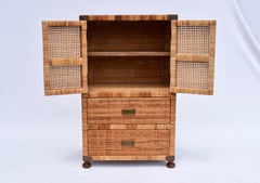 Vintage Woven Rattan Campaign Style Cabinet