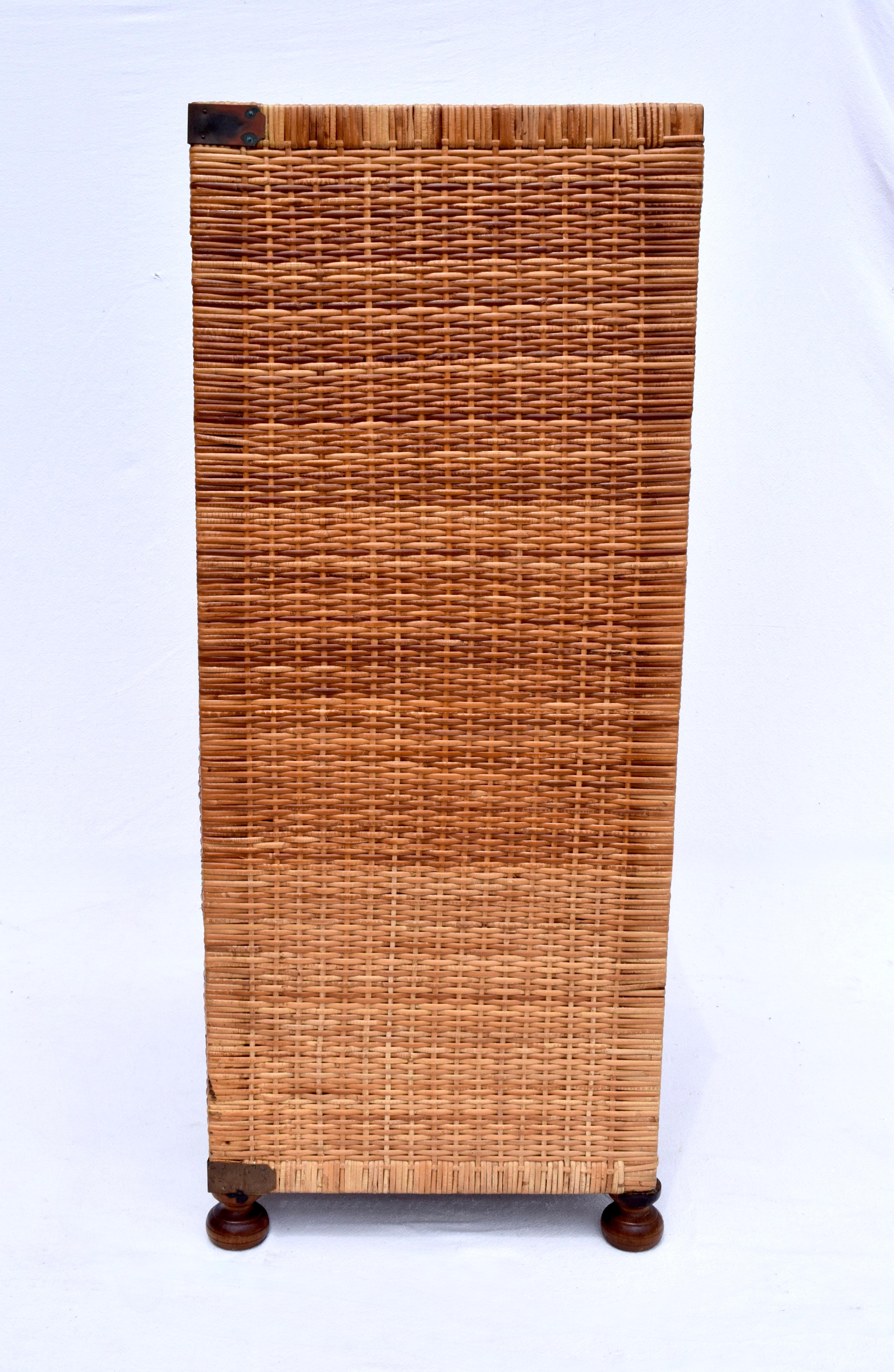 20th Century Vintage Woven Rattan Campaign Style Cabinet For Sale