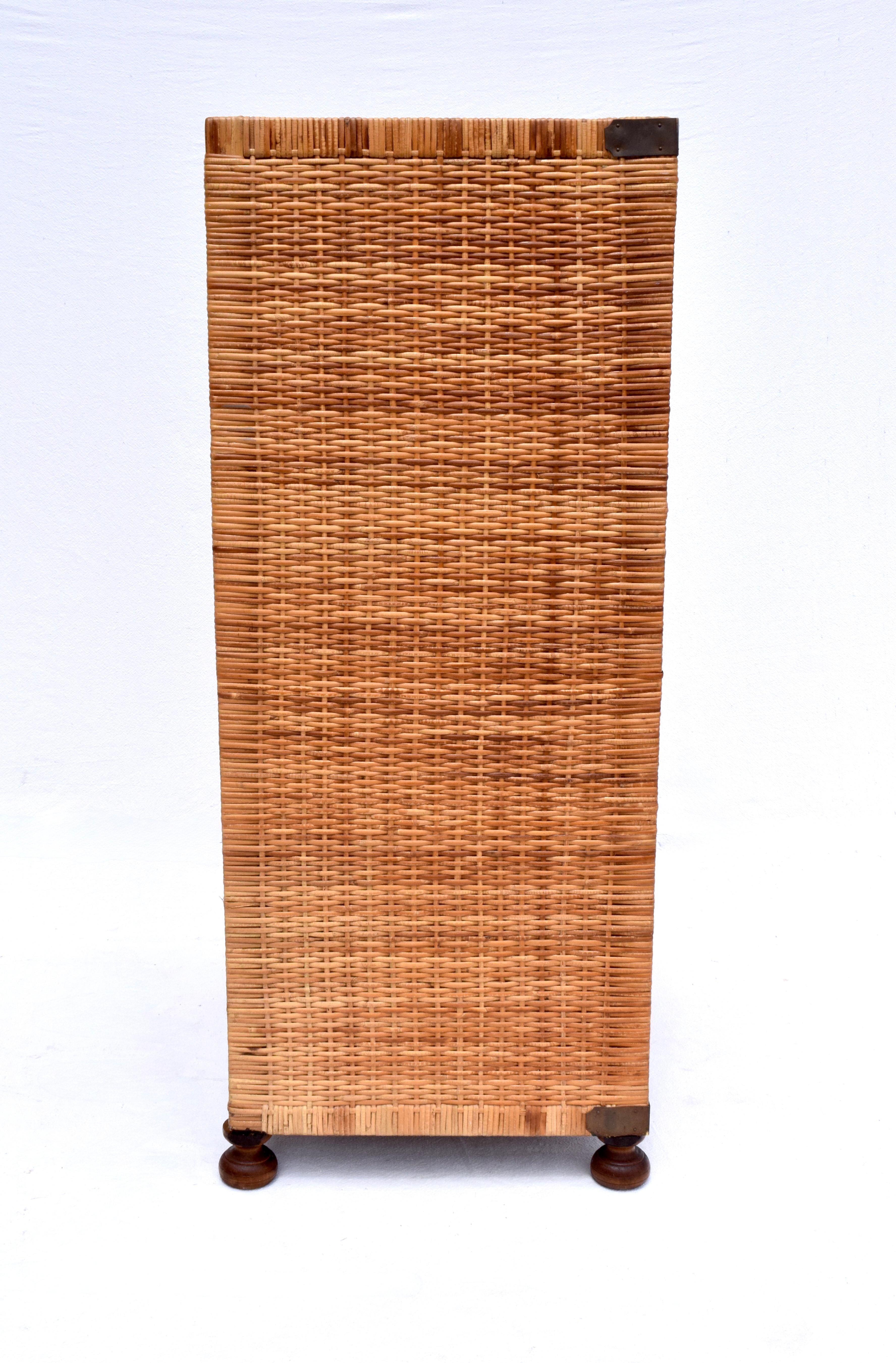 Vintage Woven Rattan Campaign Style Cabinet For Sale 1