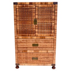 Vintage Woven Rattan Campaign Style Cabinet