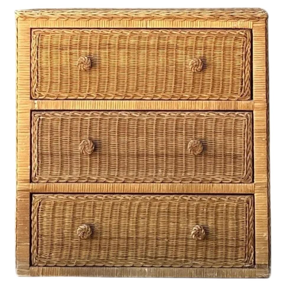 Vintage Woven Rattan Chest of Drawers