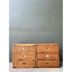 Vintage Woven Rattan Chest of Drawers - Set of 2