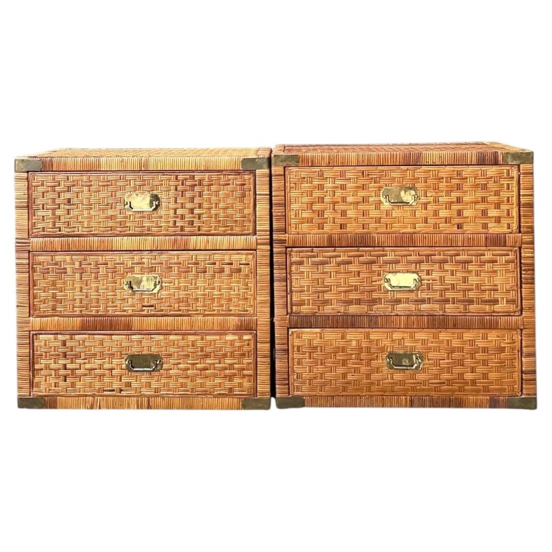 Vintage Woven Rattan Chest of Drawers - Set of 2