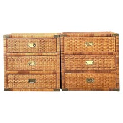 Vintage Woven Rattan Chest of Drawers - Set of 2