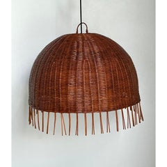 Vintage Woven Rattan Dime Chandelier