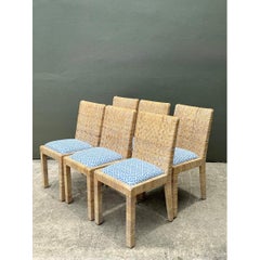Vintage Woven Rattan Dining Chairs in Quadrille