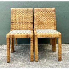 Vintage Woven Rattan Dining Chairs - Set of 4