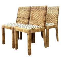 Vintage Woven Rattan Dining Chairs - Set of 4