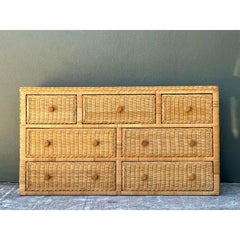 Vintage Woven Rattan Dresser