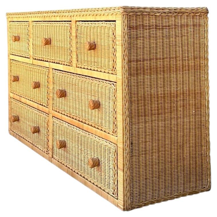 Vintage Woven Rattan Dresser