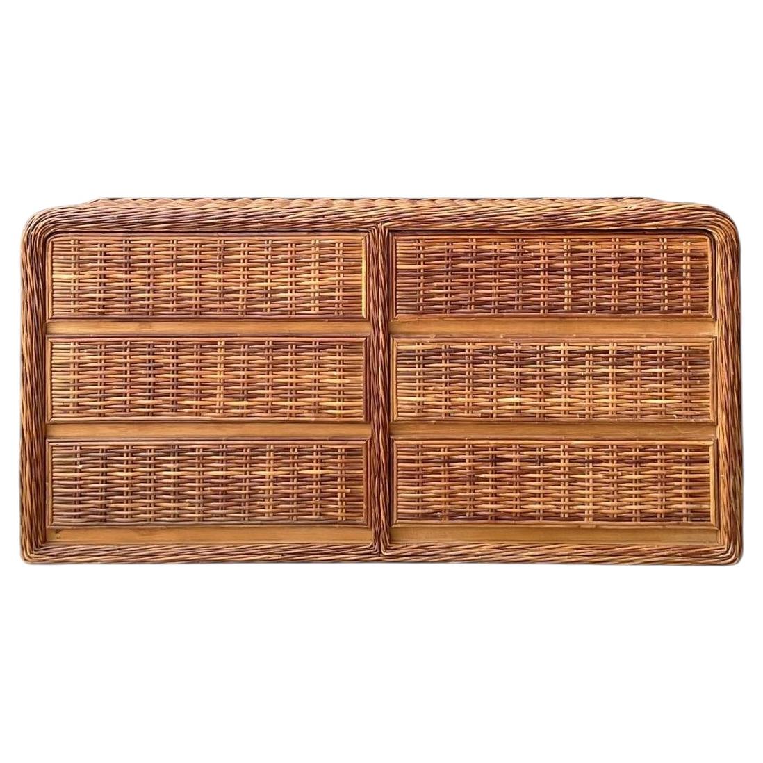 Vintage Woven Rattan Dresser